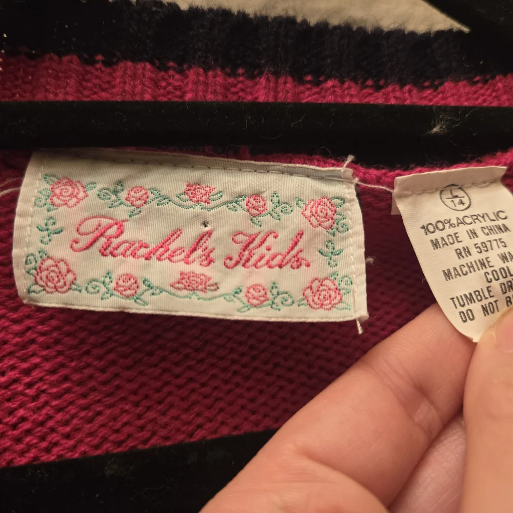 Vintage 80s Bright Pink Cardigan FUN Patch Rachel Kids - Picture 6 of 8